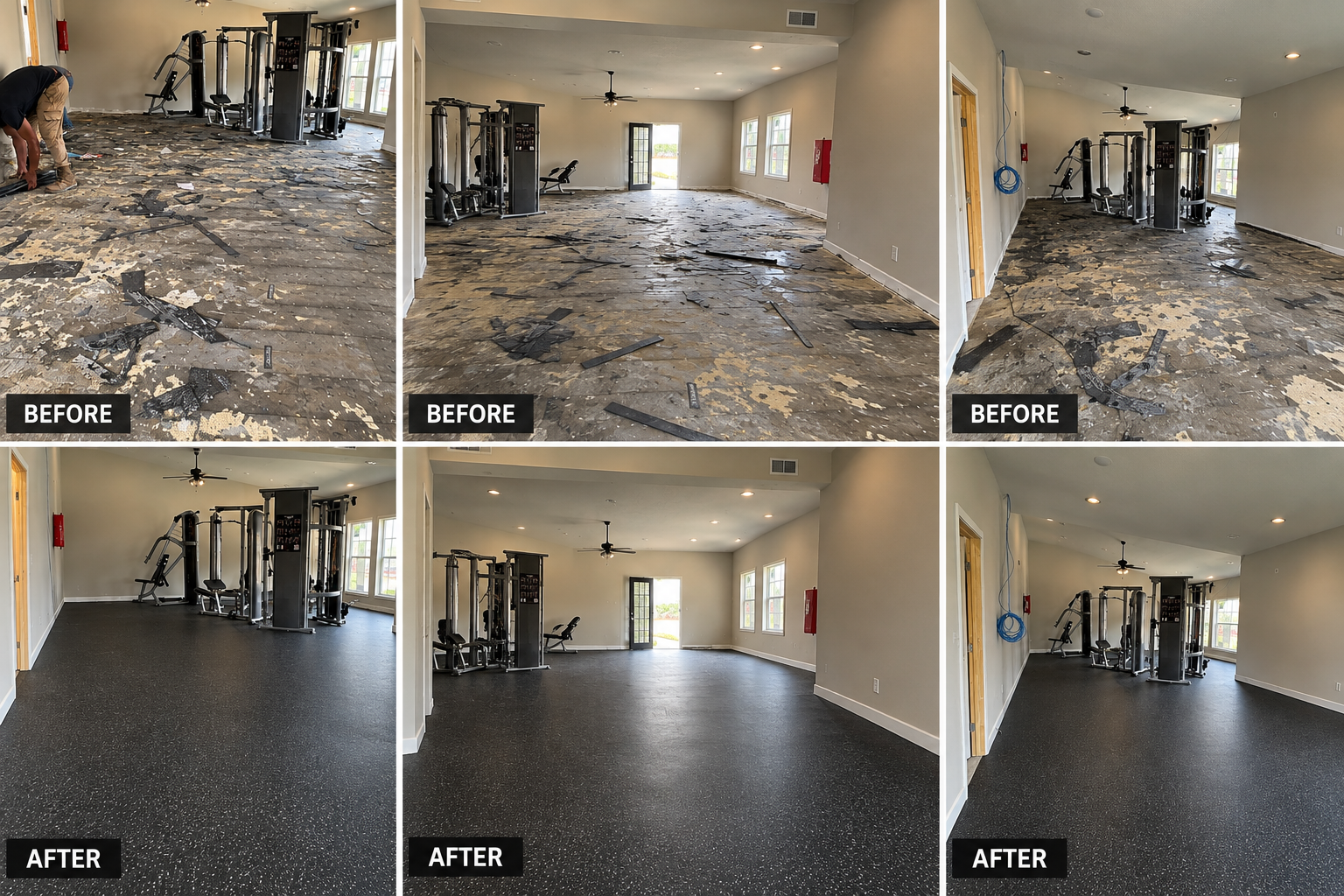 Commercial gym flooring before and after
